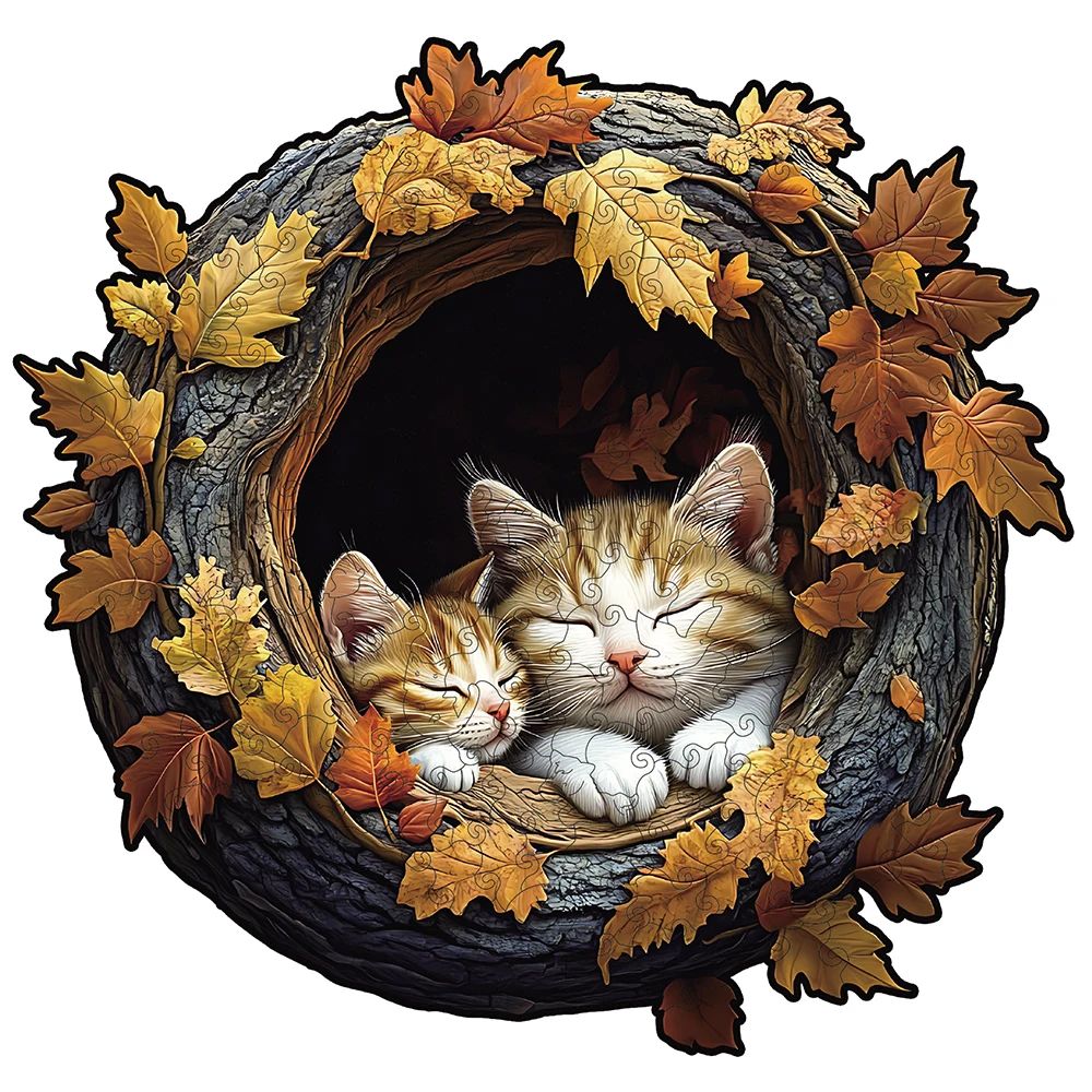 Wooden Puzzle for Adults - Cats Puzzle, Unique Shape Wooden Jigsaw Puzzles, Modern Art Home Decor, Good Gift Idea