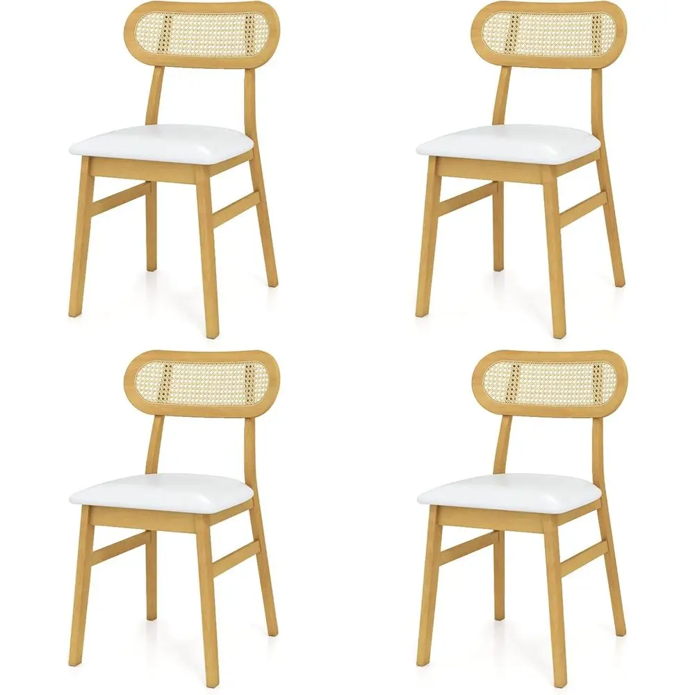 

Mid-Century Modern Dining Chairs Set of 4 with Upholstered Seats and Rattan Backrests, Suitable for Home or Restaurant Use, Whit