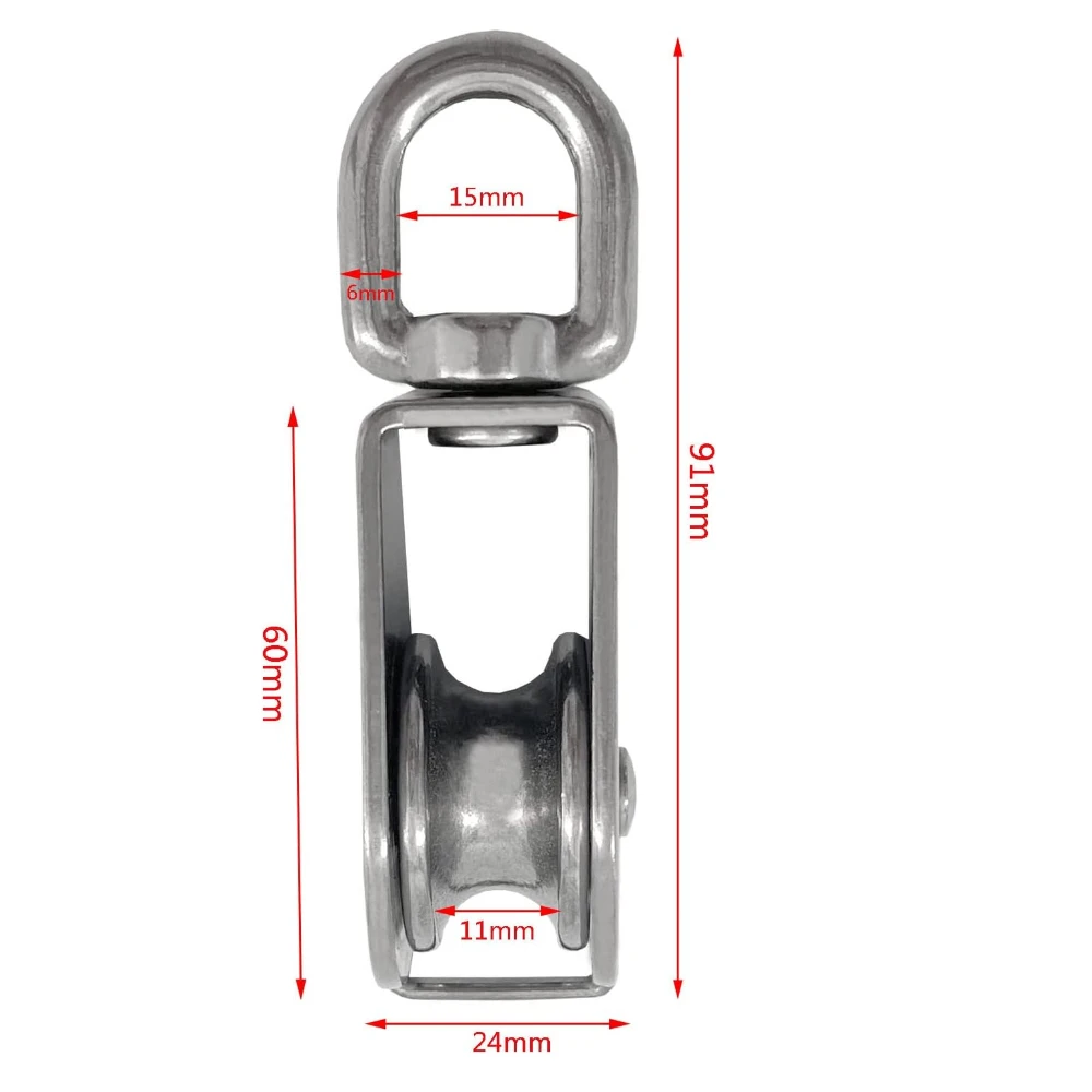 Aciemoke 2Pcs M32 Single Pulley Block 304 Stainless Steel Wire Rope Hanging Wire Towing Wheel Loading 551Ibs