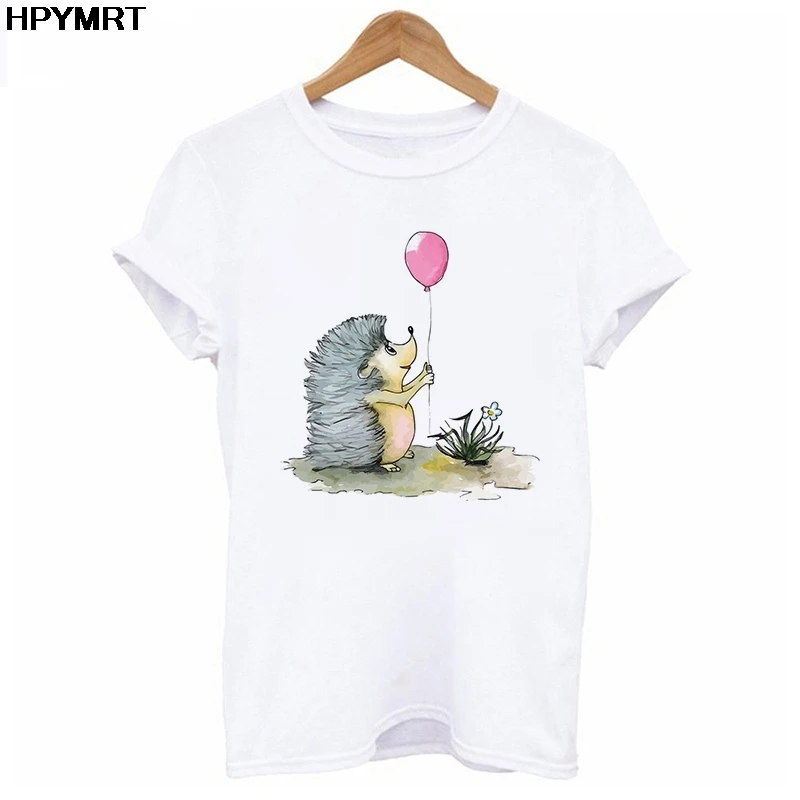 T-shirt Female Hedgehog and balloons print T Shirt Loose new Spring Summer Tee shirt Easy Matching Tshirt women tops clothing