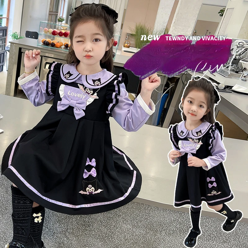 

Аниме Sanrio Kuromi, кавайное платье для девочек, осенне-зимнее платье принцессы с длинными рукавами, одежда с героями мультфильмов, милый праздничный подарок