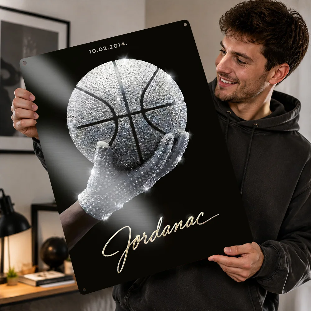 Jeweled Basketball Gloved Hand Printed Poster Graphic Wall Art For Training Studio Customized Aluminum Metal Sign Coach Gift