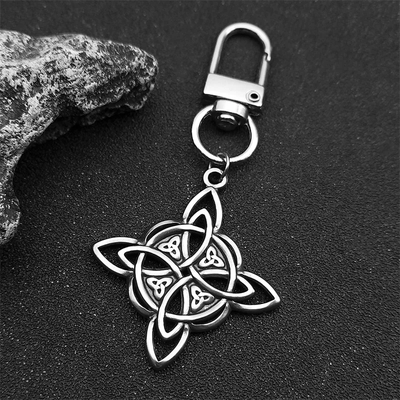 Gothic Wikinger Hexe Keltischer Knoten Symbol Schlüsselanhänger für Damen Herren Edelstahl Odin Runen Hexerei Schlüsselanhänger Schmuck Geschenk