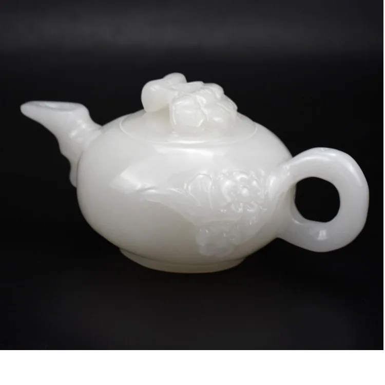 A set GOOD HOME OFFICE Company TOP Business Decorative Collection White Jade Teapot Cups Hand carving statue BEST present gift