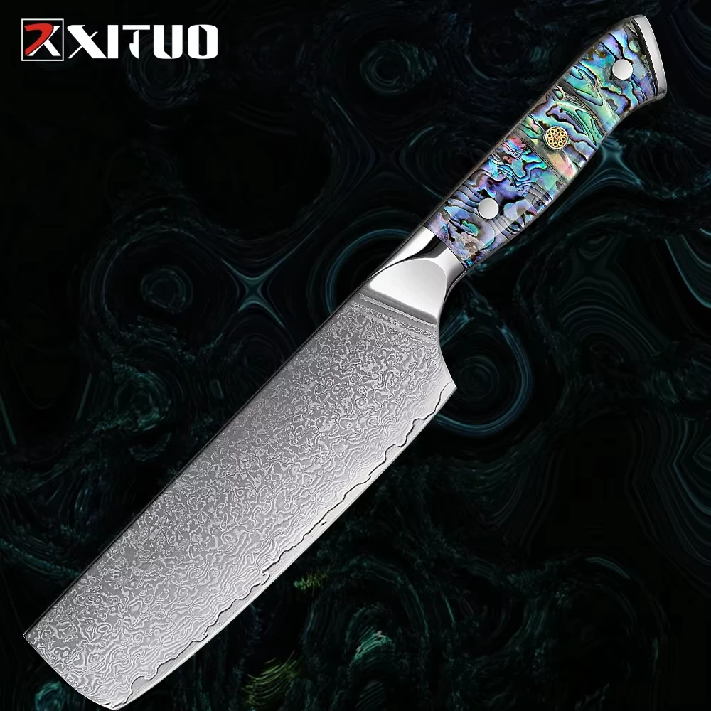 

XITUO Professional Damascus Steel 7 Inch Nakiri Knife Brand New Kitchen Chef Cutting Vegetables Meat Knives Abalone Shell Handle