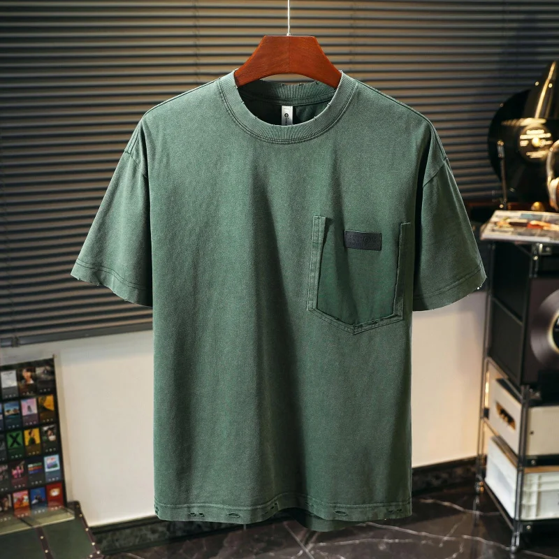 Men's 2026 Summer New Vintage American Style Heavyweight Embroidered T-Shirt Loose Versatile Casual Daily Wear