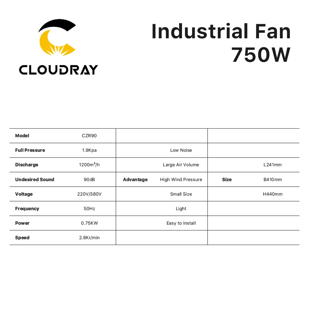 Cloudray 220V 750W Exhaust Fan Air Blower Centrifugal for CO2 Laser Engraving Cutting Machine Medium Pressure Lower Noise