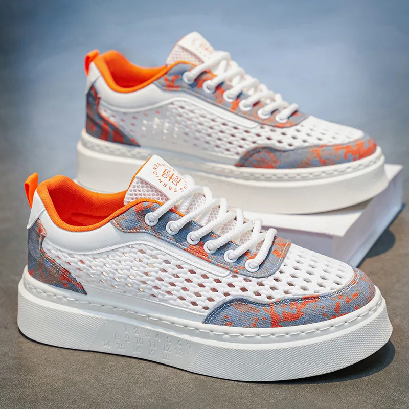 Men's shoes summer breathable woven mesh versatile sports and leisure anti slip thick sole height increasing board shoes