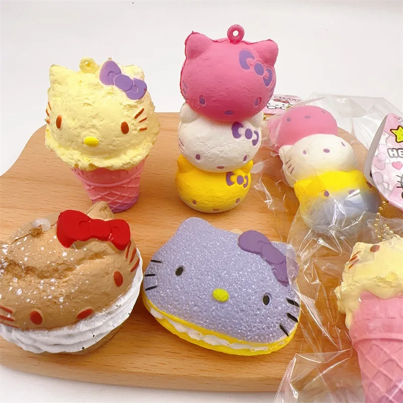 Sanrio Kawaii Decompression Slow Rebound Cute Hello Kitty Ice Cream Bread Toy Backpack Accessories Pendant Keychain Holiday Gift