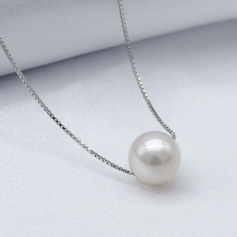 

Pearl Pendant Necklace Natural Round Freshwater Pearl Silver Necklace Diameter 8-9mm Girls Pearl Pendant Necklace Simple Gift