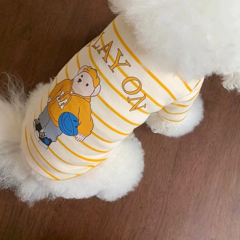 Spring/Summer Pet Clothes for Small Medium Dog Striped Cute Bear Soft Kitten T-Shirt Yorkshire Designer Chihuahua Cat Clothing