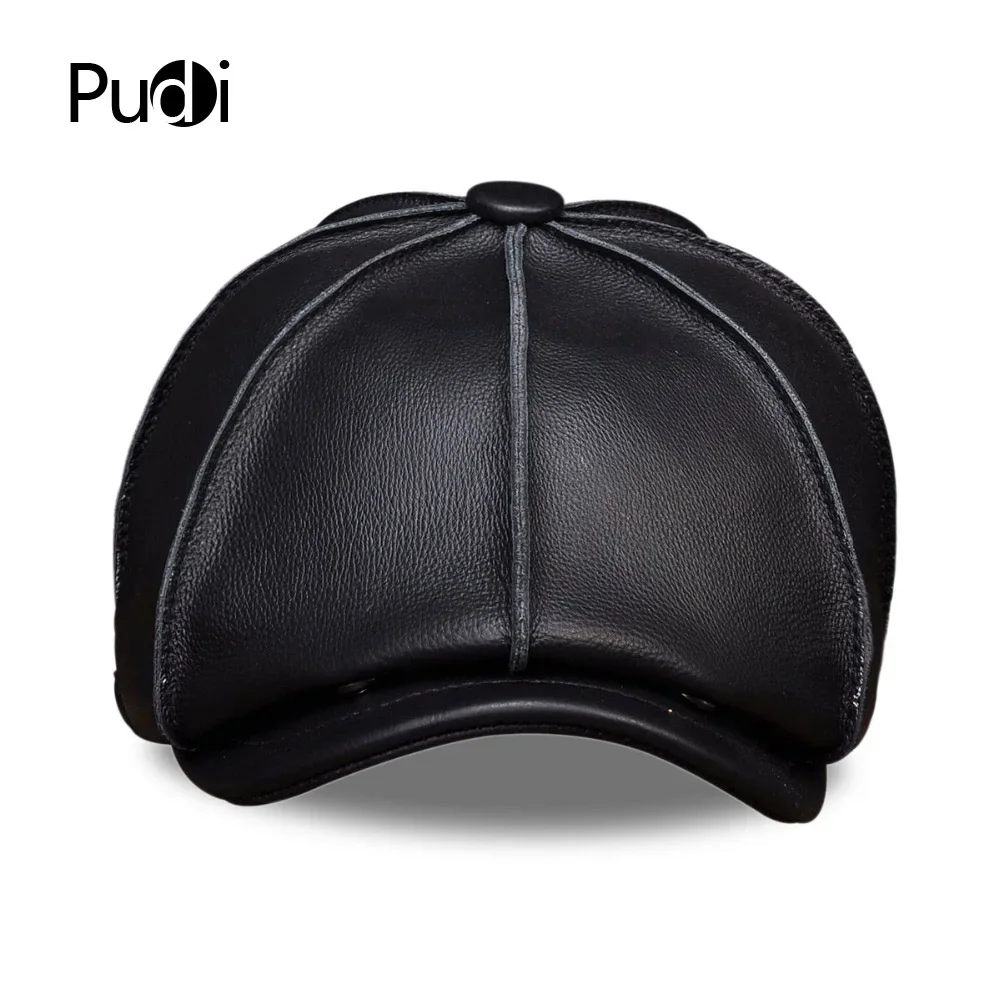 HL058 MEN'S Genuine Leather Baseball Cap Hat Brand New Real Leather Beret Caps Hats