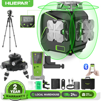 Huepar 12 Lines 3D Self Leveling Laser Level with LCD Screen 3x360° Bluetooth Connected Green Beam Cross Line & Remote Control