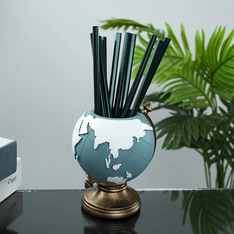 

Creative Globe Pen Holder Resin Desk Organizer for Office and Home Decor Unique Geographic Pen Pencil Stationery Storage Holder