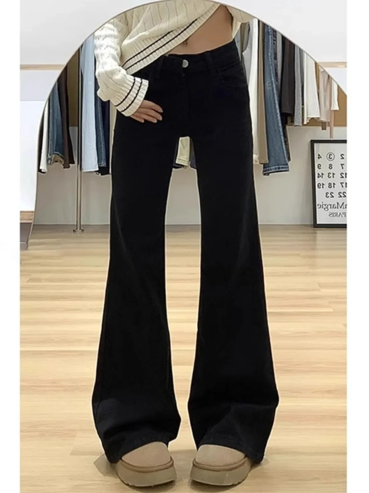 

American Style Sexy Black Low Waist Bell Bottom Jeans Women's Small Size Slim Wide Leg Loose Long Pants Slimming Effect