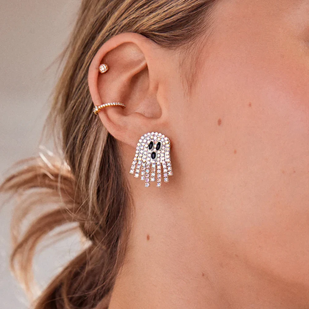 Halloween Weird Ghost Drop Earrings Inlaid Sparkling Crystal Quality Jewelry Gift for Women Girls Festival Daily