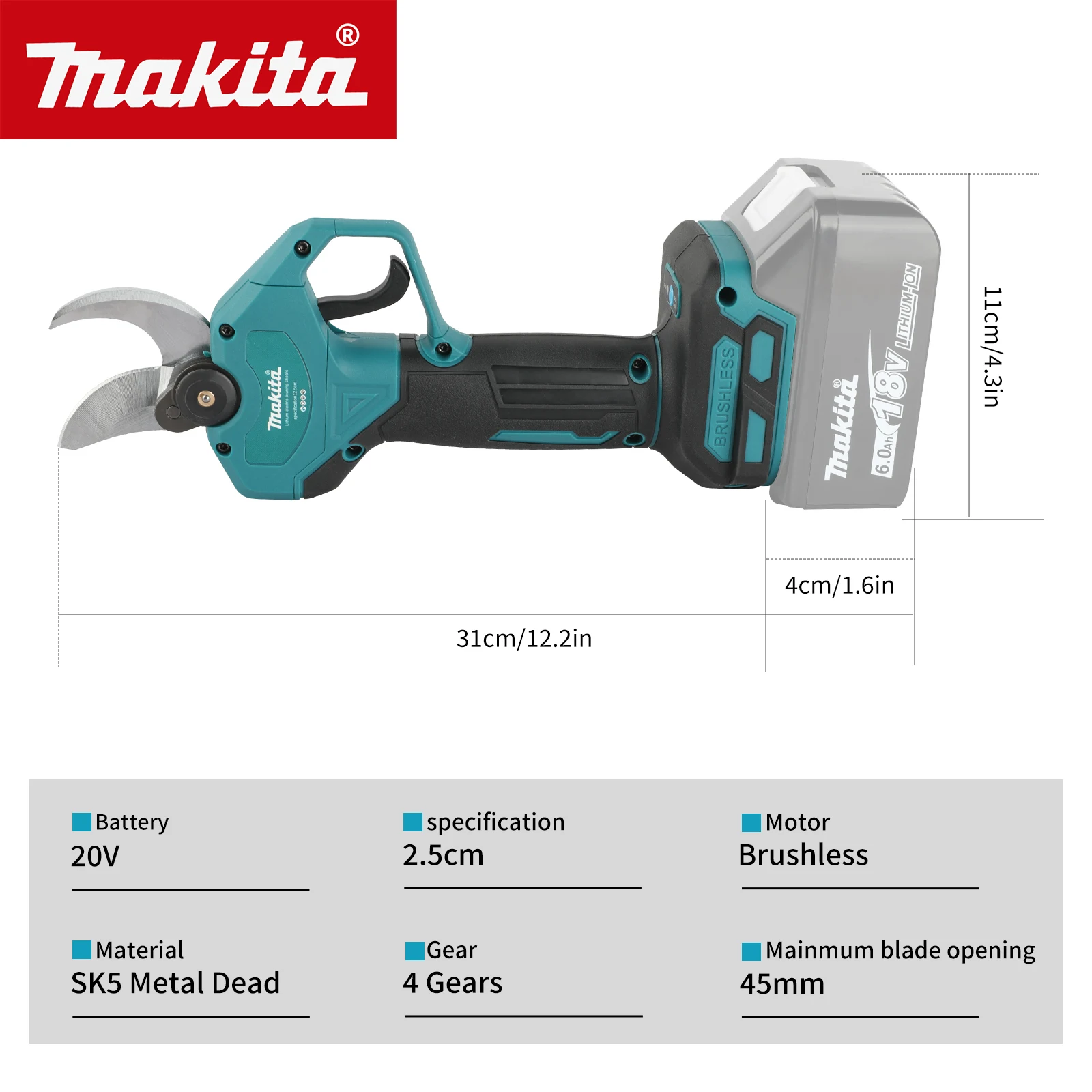 Cordless Electric Pruning Shears SK5 Blade LCD Display 10‑45mm Cutting Diameter Garden Tree Branch Cutter.MPP569 - view 3
