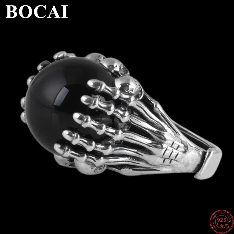 

BOCAI S925 Sterling Silver Rings 2022 Christmas New Fashion Skull Bone Claw of Hand Pure Argentum Agate Jewelry for Men Women