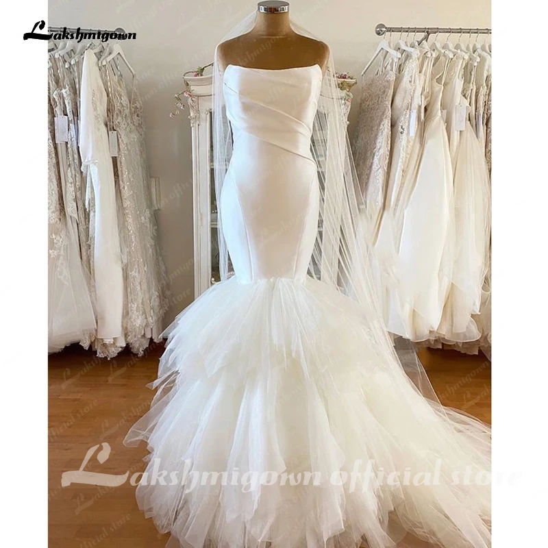 Personalizado sexy tule sereia vestidos de casamento luxo plissado vestidos de noiva para as mulheres fora branco mais recentes vestidos de casamento abito da sposa