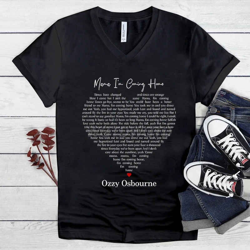 Ozzy Osbourne Mama I'm Coming Home T Shirt Vintage Heart Graphic T-shirt Uomo Donna Scollo a V Manica corta Tee Abbigliamento da uomo