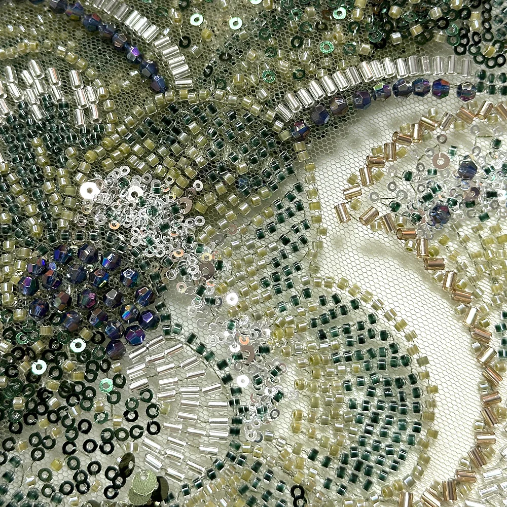 African Bridal Lace Fabric 2025 high quality French Nigerian tulle sequined embroidered beaded fabric lady gown wedding dress