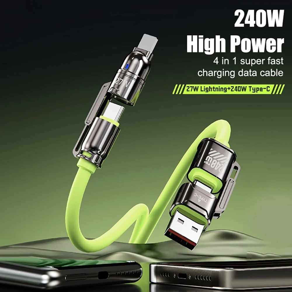 

Mecha Design 240W 6A 4-in-1 Braided USB C Cable PD65W/27W Multi-Device Charging for Apple Watch AirPods Xiaomi 14 iPhone 15 16