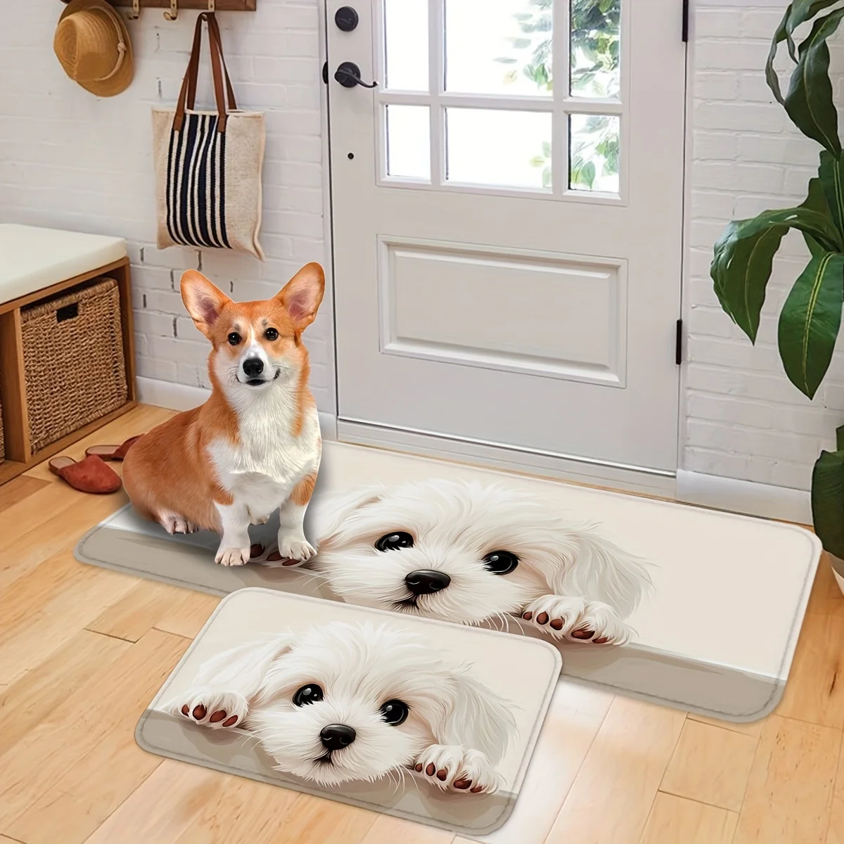 Labrador Dog Kitchen Mat 2 Piece Set, 3D Realistic Pet Dog Kitchen Rugs, Non-Slip Floor Mat for Kitchen Front Door