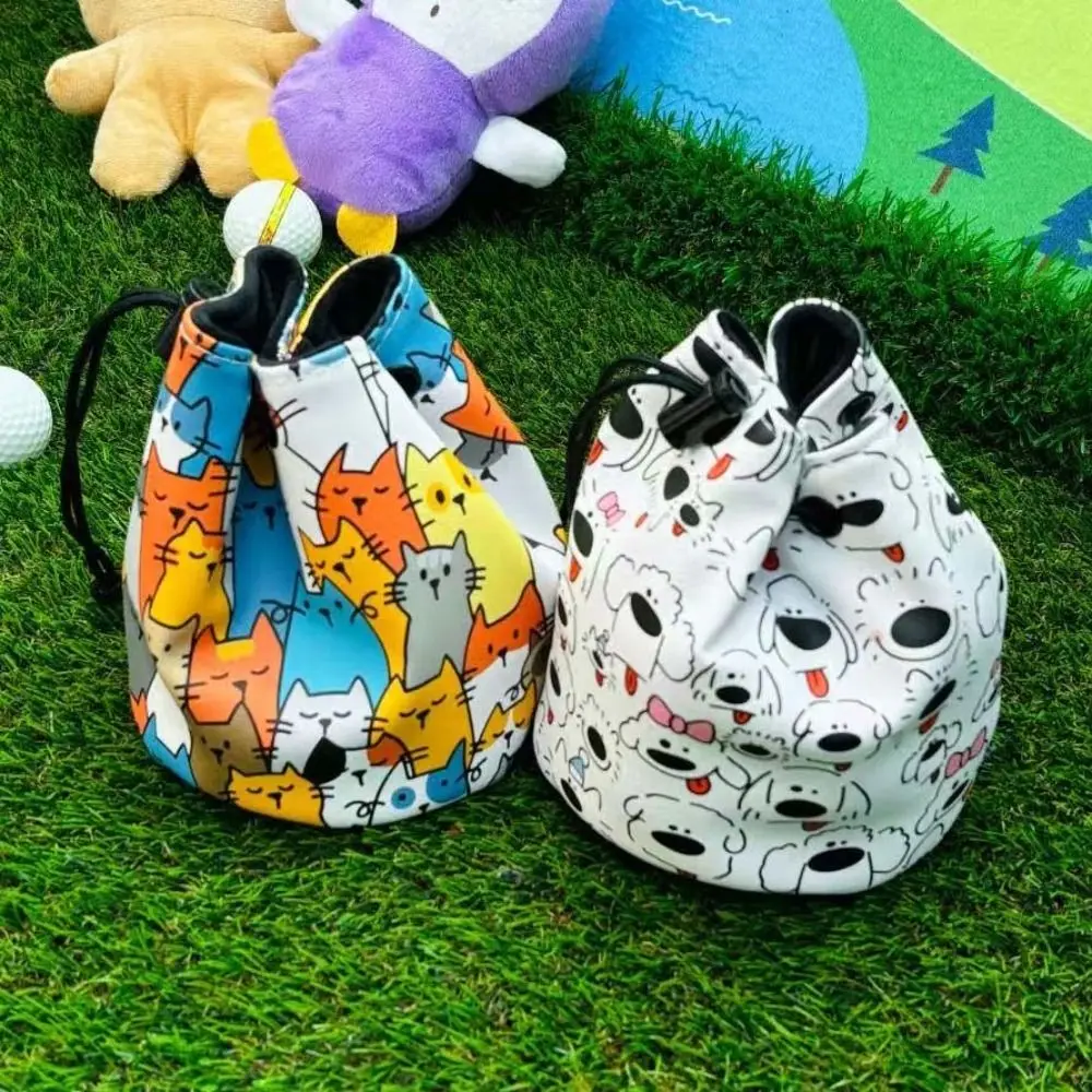 

Graffiti Puppy Golf Ball Storage Bag Waterproof Cute Practical Golf Ball Drawstring Pouch Cartoon PU Leather Golf Ball Container