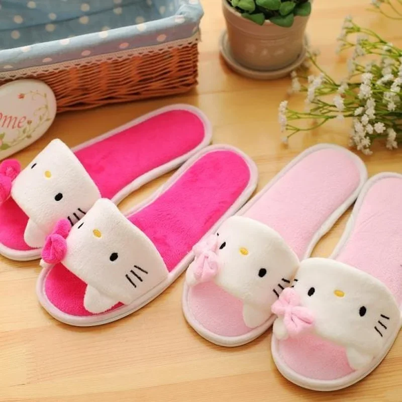 Hello Kitty Winter Slippers Fashion Cute Women House Slippers Anime Y2k Girl Warm Flat Shoes Indoor Bedroom Non-slip Sandals