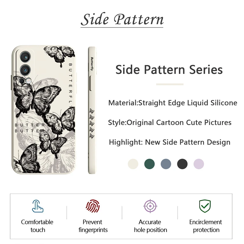 Fashion Cute Butterfly Pattern Case For Oneplus Nord 3 2 ACE 2V 6 7 7T Pro 8 8T 9 9R 1+9 Soft Silicone Liquid Shockproof Cover