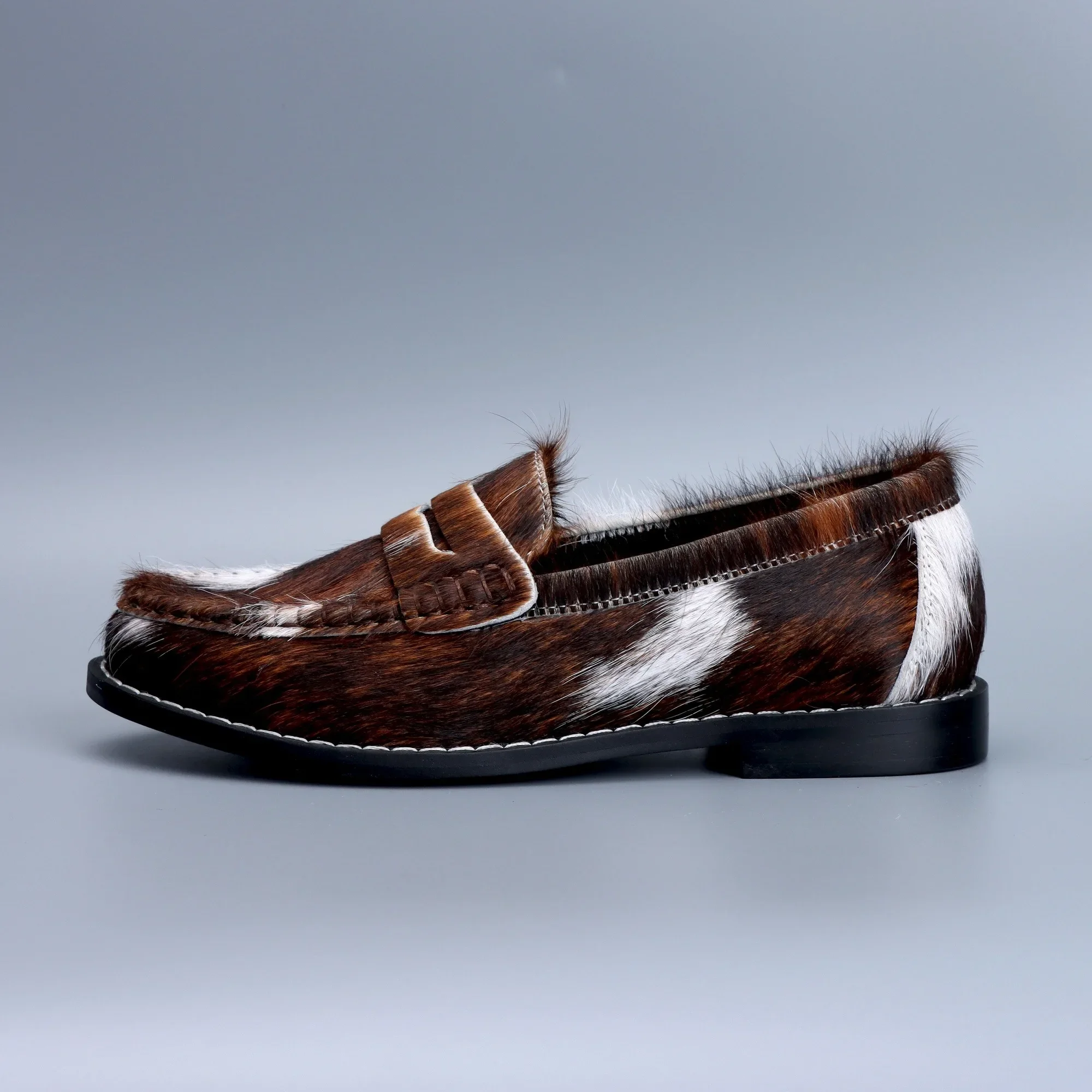 Loafers for Women Vintage Penny Handmade Natural Calf Hair Flats with Arch Support,Comfortable Designer Work Walking Shoes