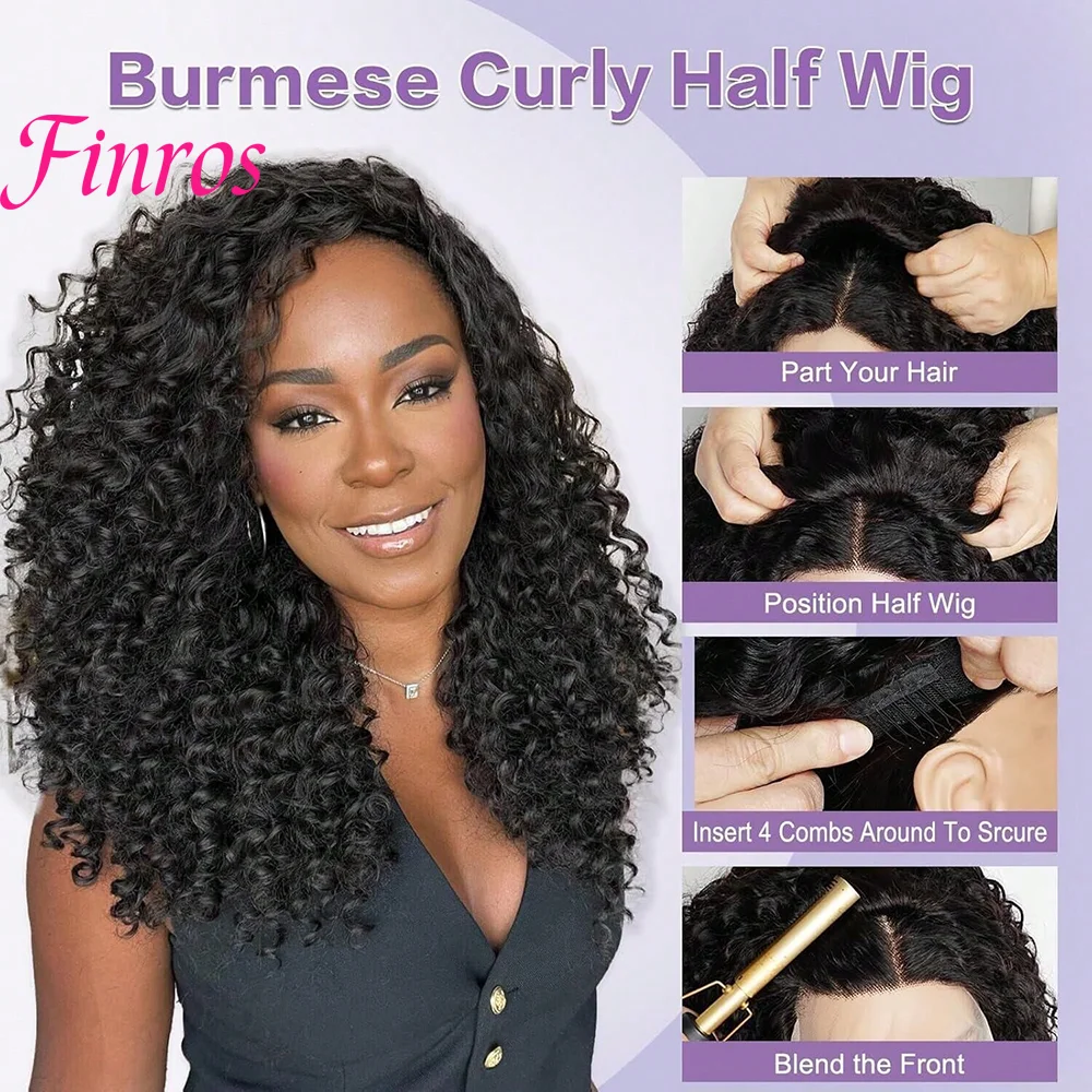 

Парик-полупарик из натуральных волос Burmese Curly 3 в 1, без клея, готовый к носке, с завязками и клипсами, парик-полупарик Burmese Curly Hair