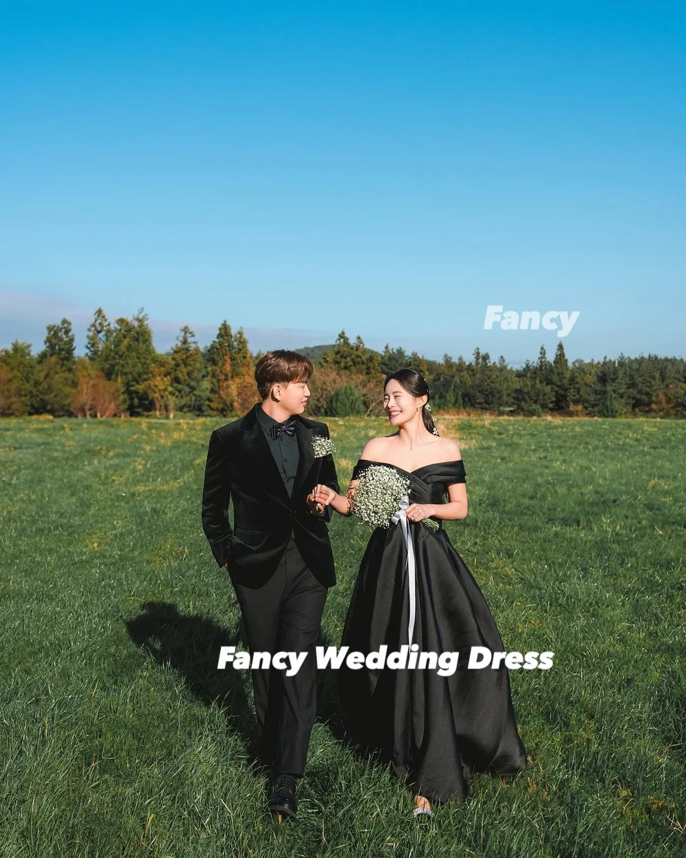 Fancy Simple Off Shoulder Wedding Dress Korea Photo Shoot A Line Soft Tulle Bridal Gown Back Corset Customized