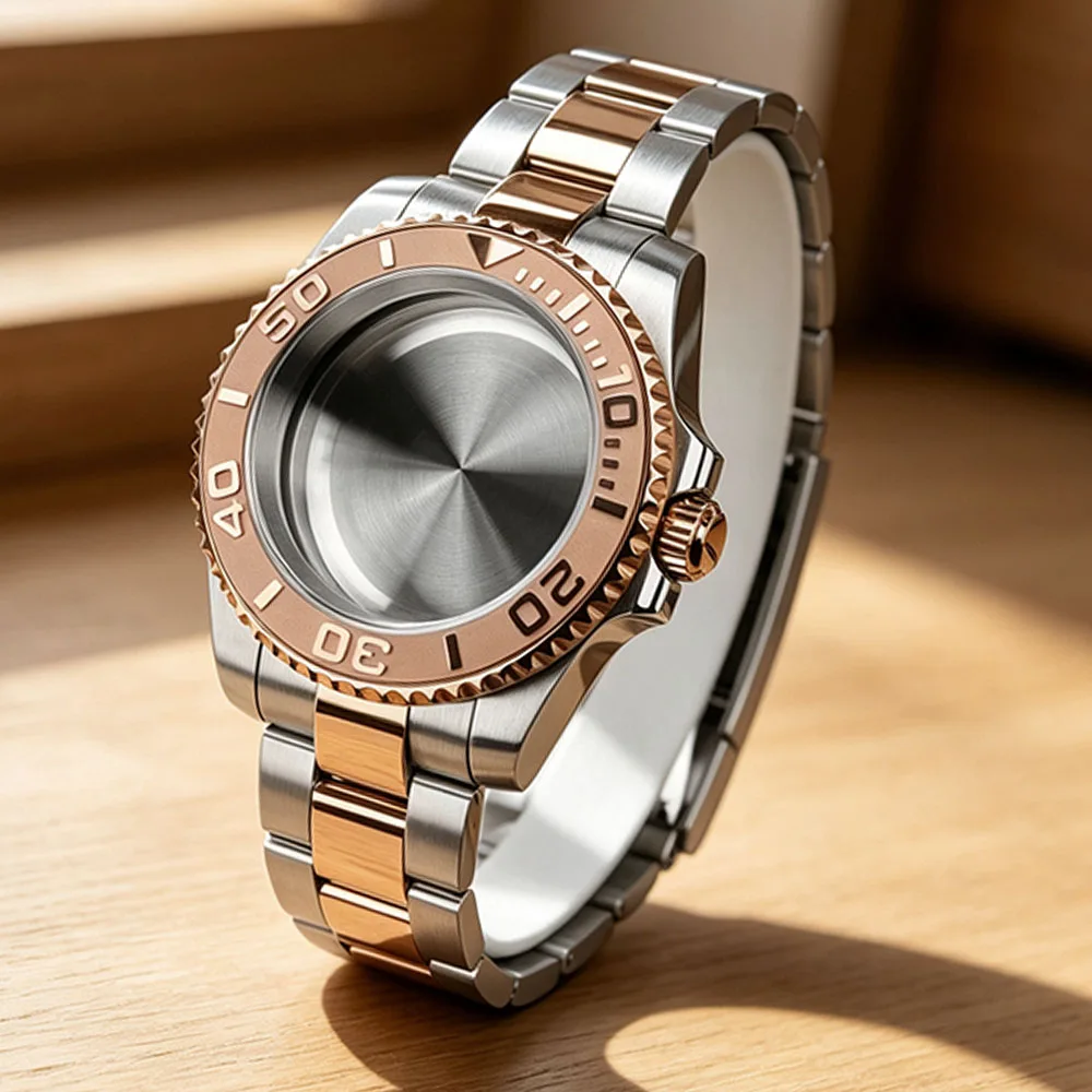 40MM Silver Rose Gold Watch Case Waterproof For Seiko NH35 NH36 NH34 ETA2824 Miyota 8215 Movt Sapphire Glass YACHT-MASTER Strap
