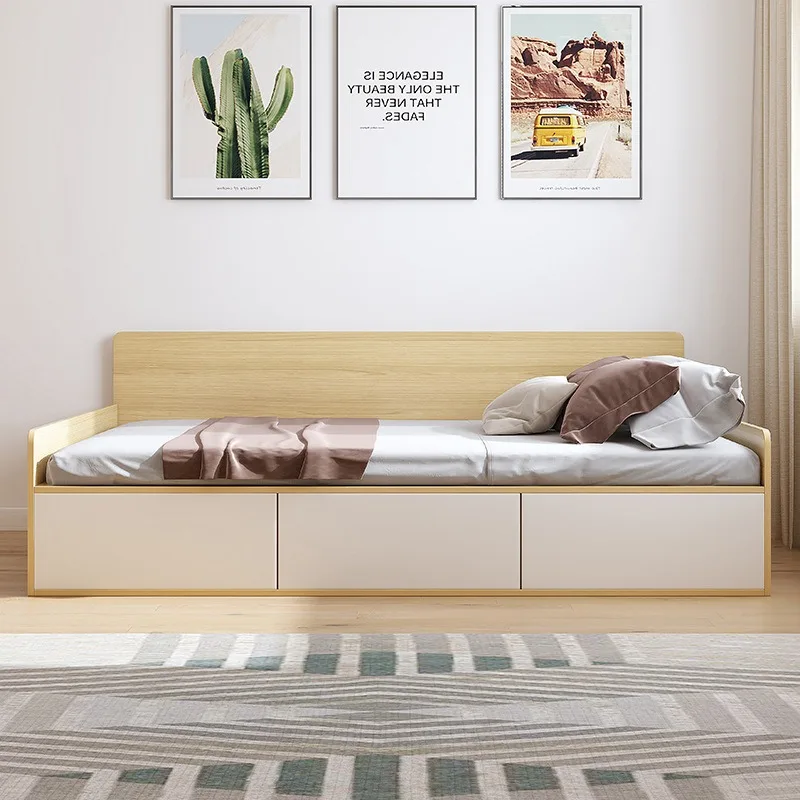Solid wood tatami bed Modern minimalist space utilization Small apartment bedroom Children 1.2 meters single storage bed