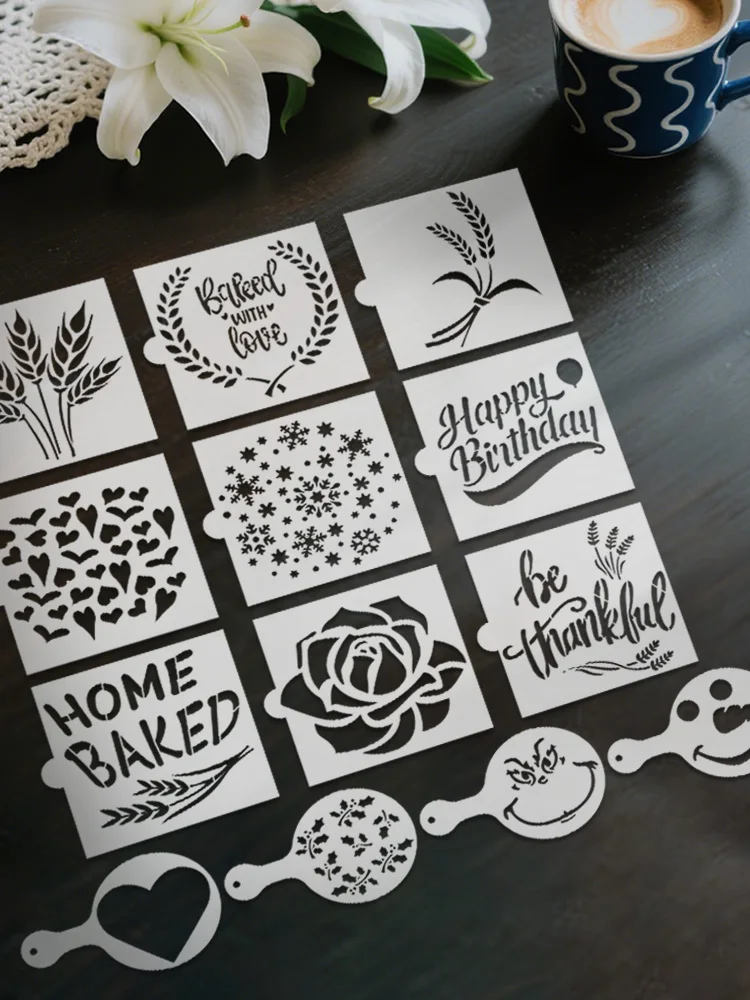 YOMDID 13 pièces pochoirs de timbres à pain réutilisables modèle de cuisson pour levure de pain, gâteaux, biscuits, pochoirs décoratifs pour l'art de bricolage