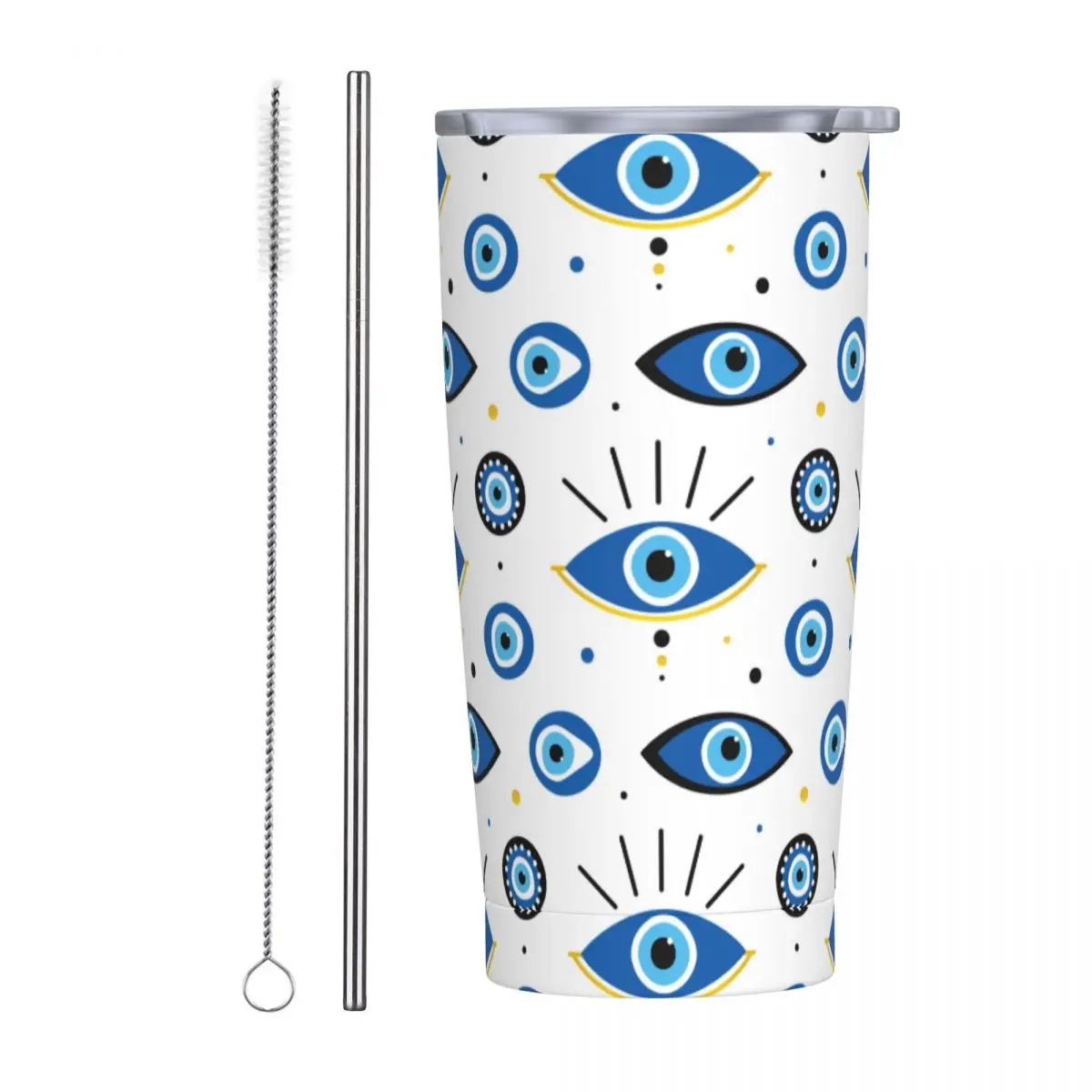 Nazar Evil Eye Charms Tumbler Vacuum Insulated Turkish Amulets Thermal Cup Stainless Steel Double Wall Mugs Water Bottle, 20oz