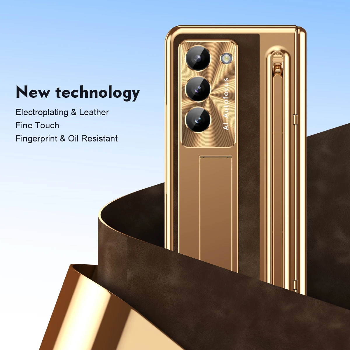 Etui skórzane z długopisem do Samsung Galaxy Z TriFold Fold 8 7 6 5 4, elektroplaterowane zawiasy, odporne na wstrząsy, z podstawką i szklaną folią. — zdjęcie produktu 5