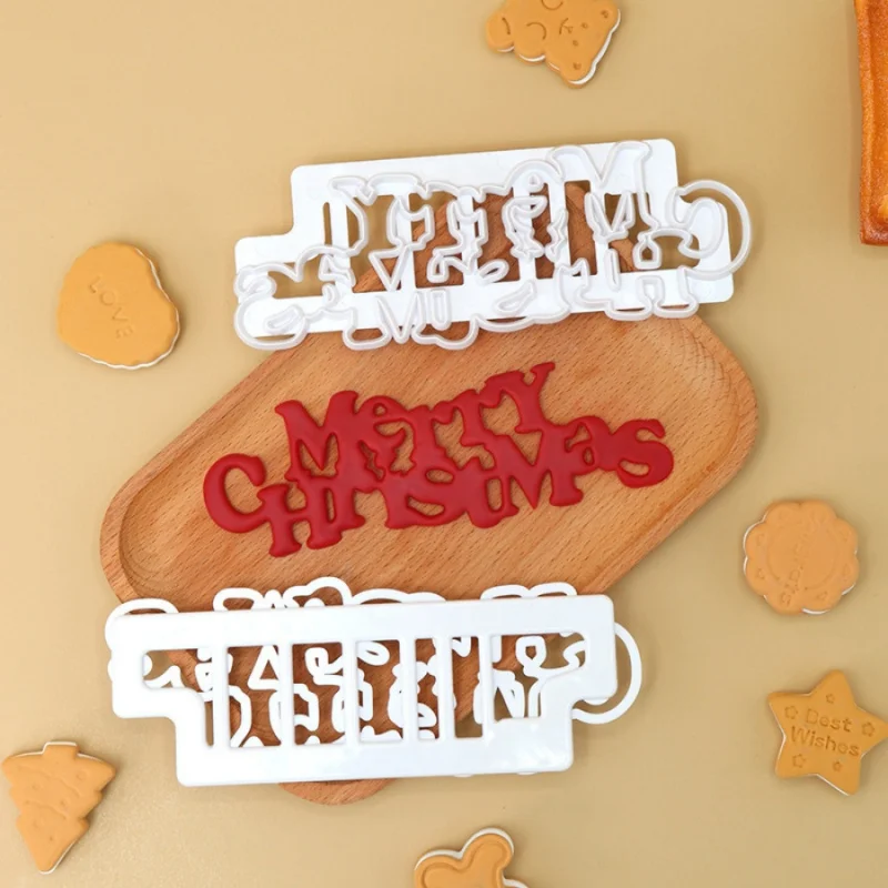 1pcMerry Christmas Cookie Cutter Party Simulation Cake MoldDIYHandmade Letter Stencil