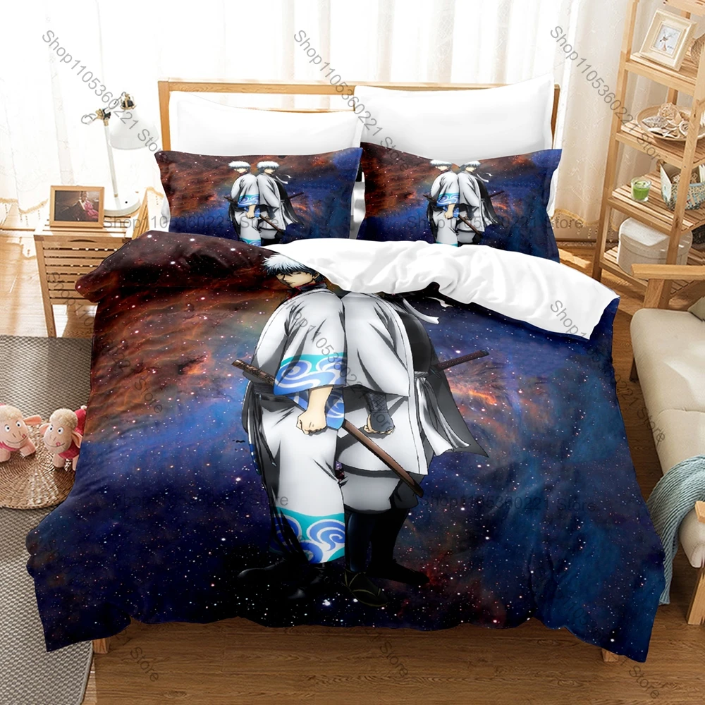Cool Icon Gintoki Samurai Graphic Gintama Bedroom Decor Bedding Duvet Cover + 2 Pillowcases Shonen Anime Fan Room Decor