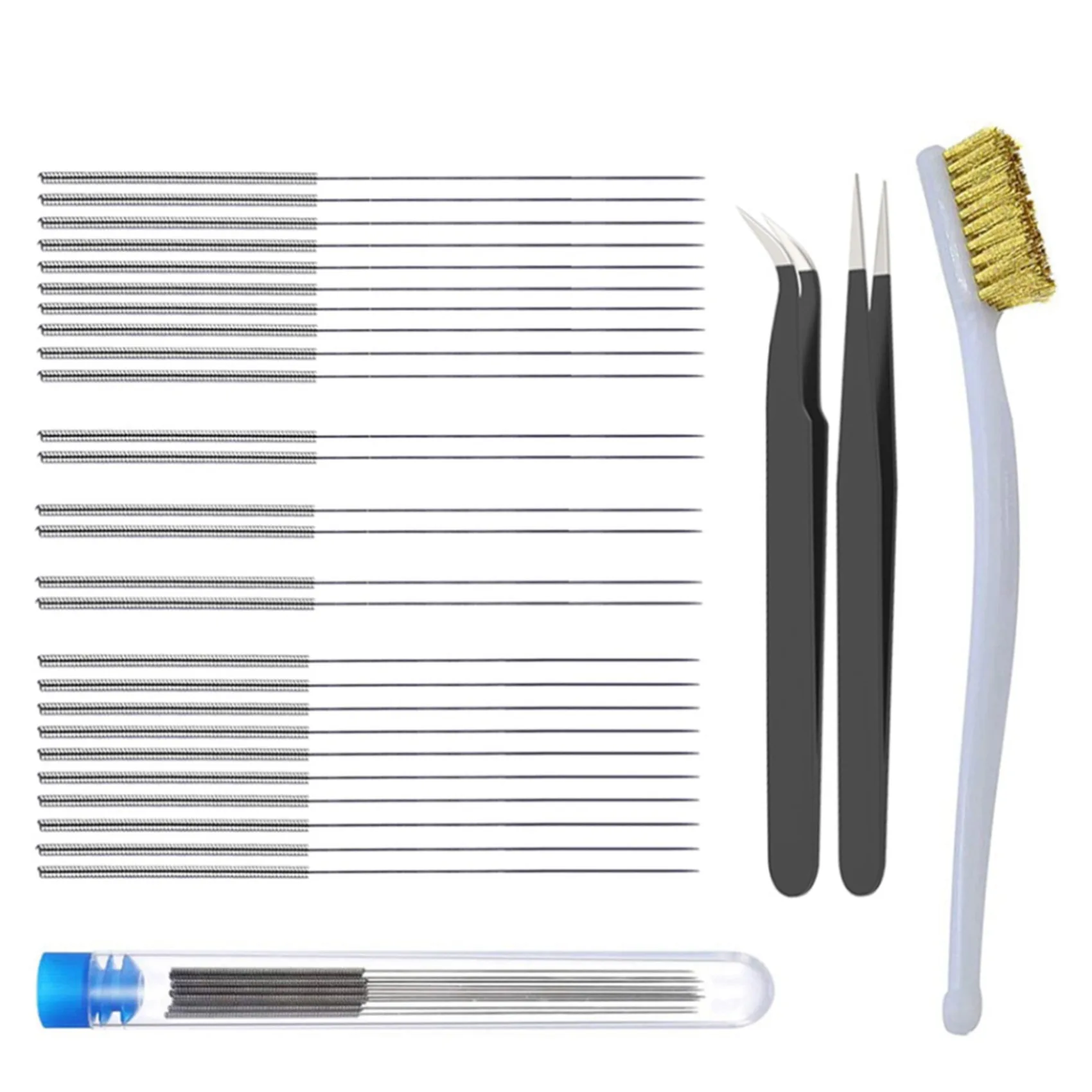 Happy New- 30Pcs 3D Printer Parts Bendable Nozzle Cleaner Hotend Cleaning Needle Drill Bit Brush Tweezers Tool Kit For CR10 Ende
