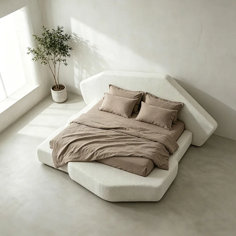 Italian light luxury master bedroom double rock bed high-end atmospheric fabric modern simple wabi sandy wind 1.8 meters fabric