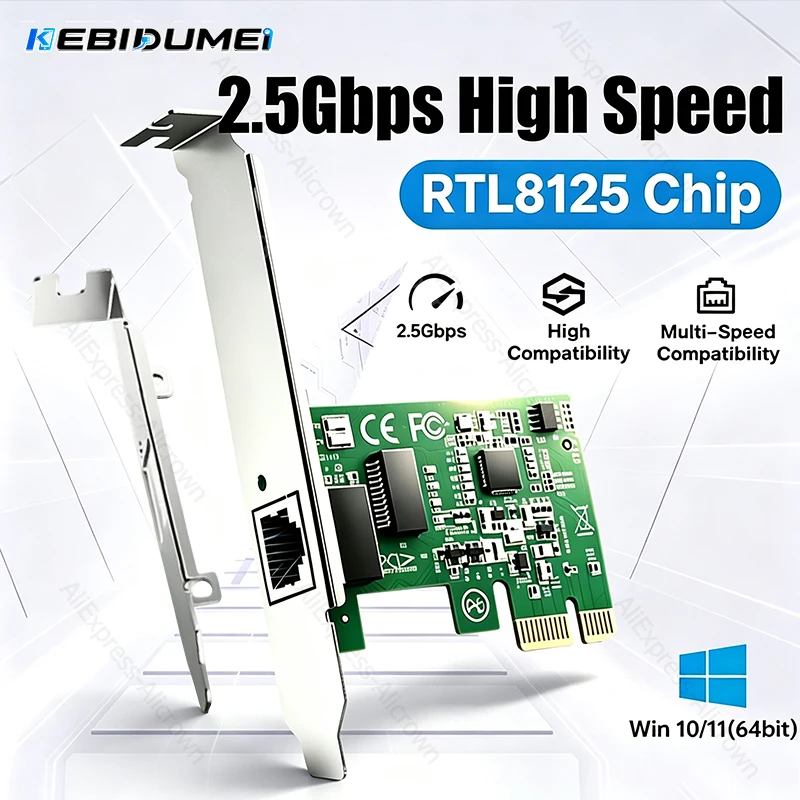 KEBIDUMEI PCIE To RJ45 Network Card 1G/2.5Gbps 2500Mbps RJ45 Interface AN8811PRN Chip Gigabit Ethernet LAN Adapter For Win11/10