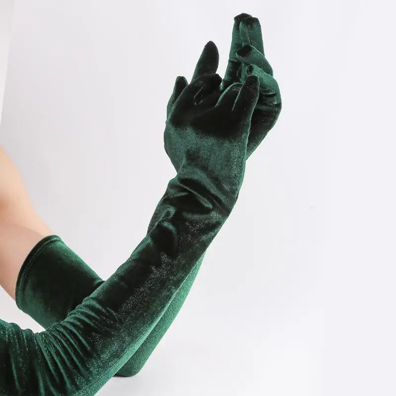 1 Paar Damen-Handschuhe aus flauschigem, elegantem Samt, einfarbig, 53 cm lang, Vollfinger-Handschuhe für Abendkleider, Etikette, Bühnenauftritte, Party-Handschuhe – Detail 2
