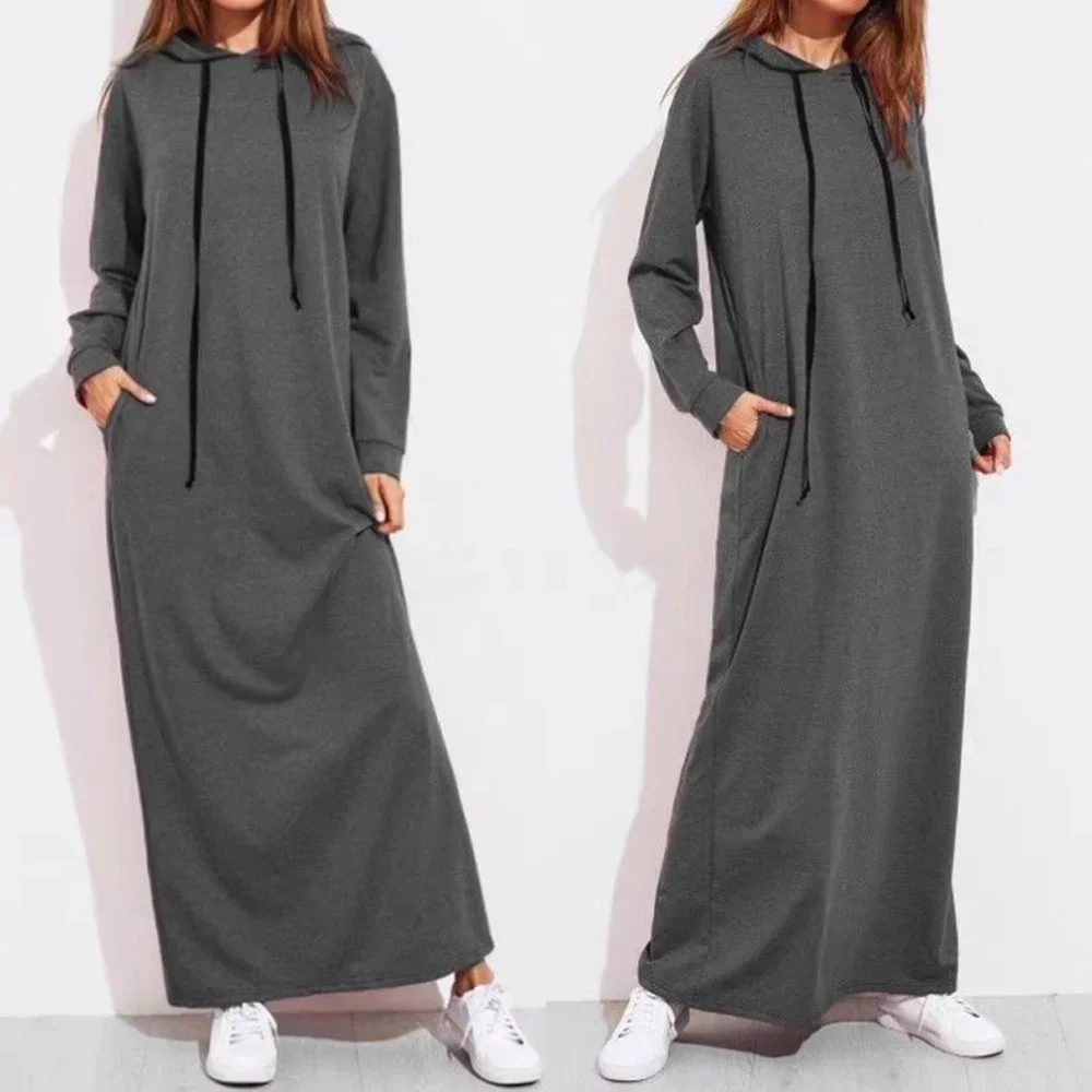 New Women\'s Sweater Dress Long Hooded Long Sleeve Pocket Elegant Dress Casual Sports Pullover Long Skirt Everyday Wear S-2XL