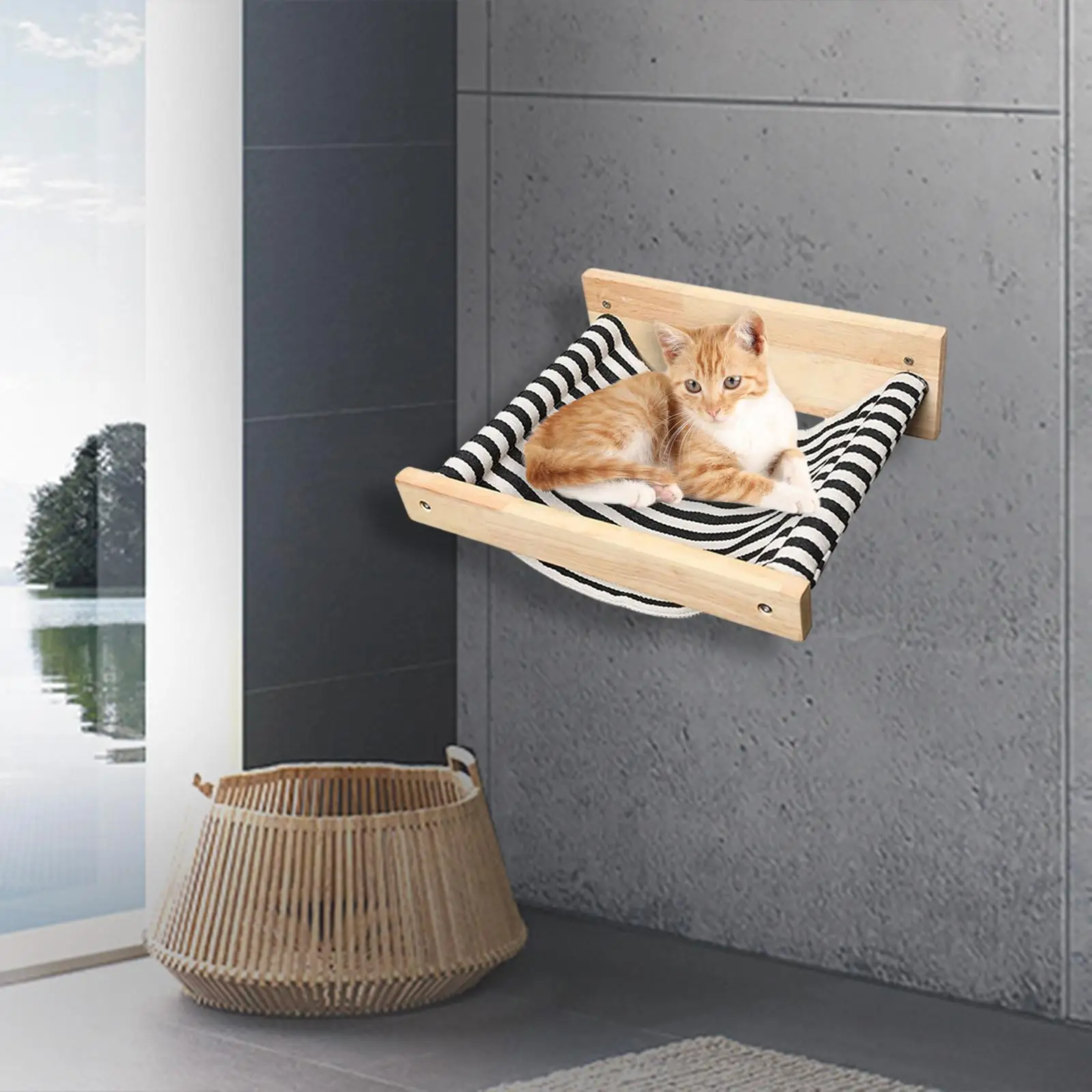 

Cat Hammock Wall Mounted Solid Modern Lounging Space Saving Cat Perches for Indoor Cats Sleeping Playing Cats Wall Shelves