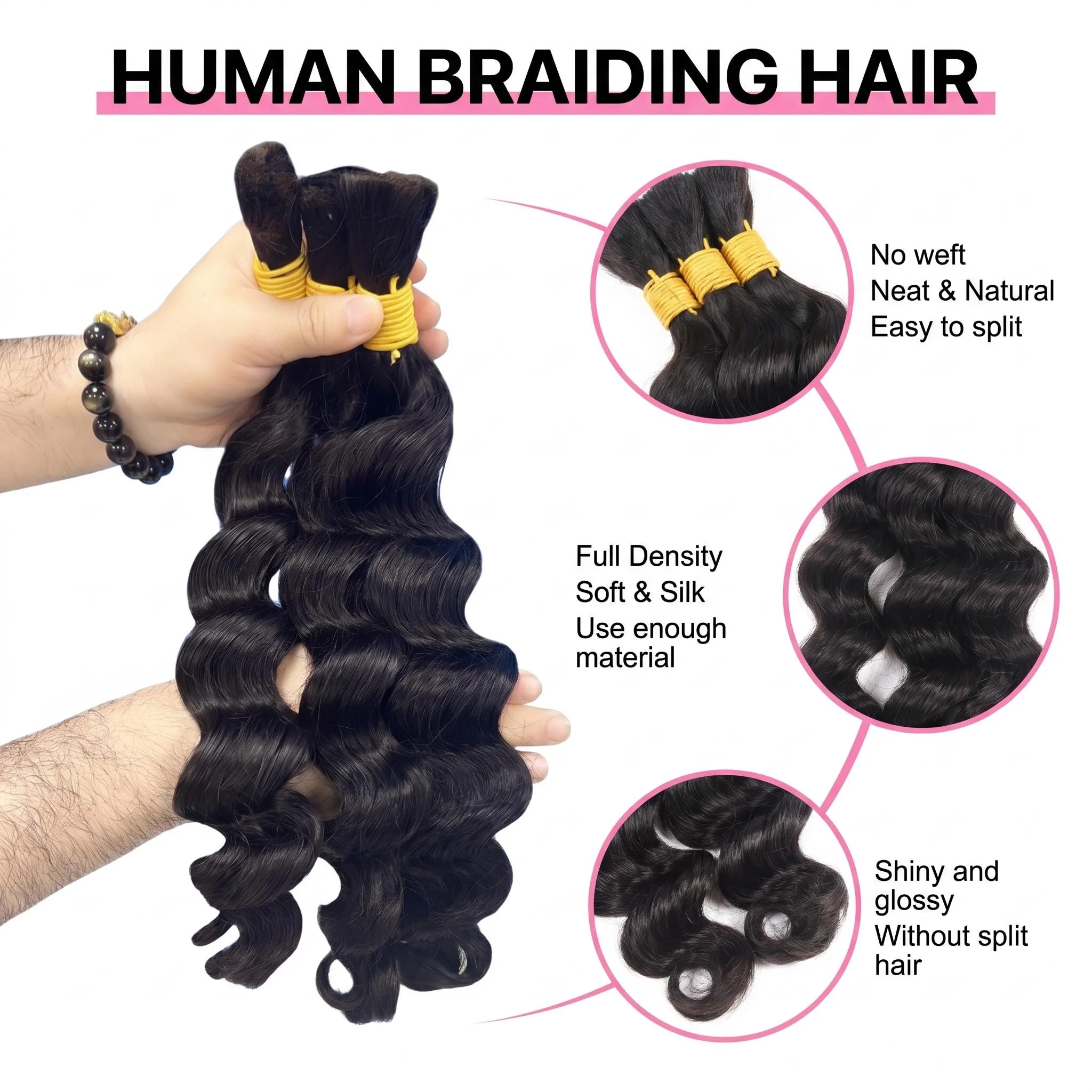 Loose Deep Mega Bulk Human Braiding Hair for Boho Braids 100g Bulk Human Boho Hair for Braiding No Weft 100% Real Human Hair Extensions Natural Color