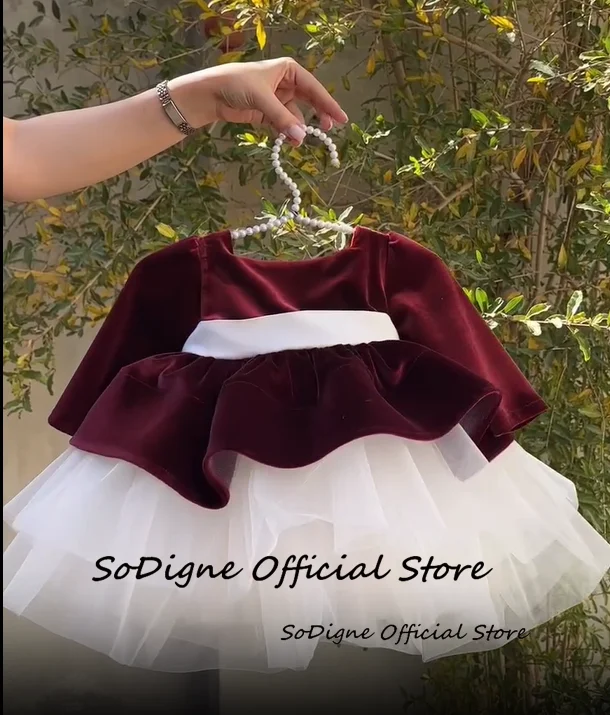 SoDigne-vestido corto de terciopelo con corte en A para niña, vestido de flores con mangas completas y cuello redondo, falda para niña, vestidos de fiesta, vestido de cumpleaños personalizado para niño 2026