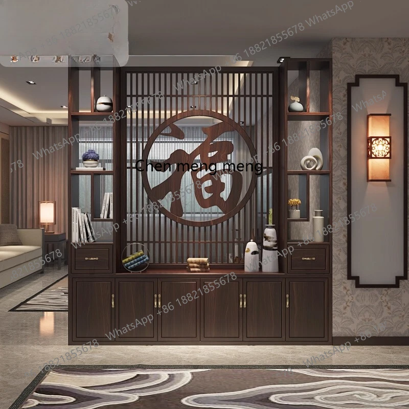 New Chinese-style solid wood partition screen cabinet entrance door porch rack block office living room simple home