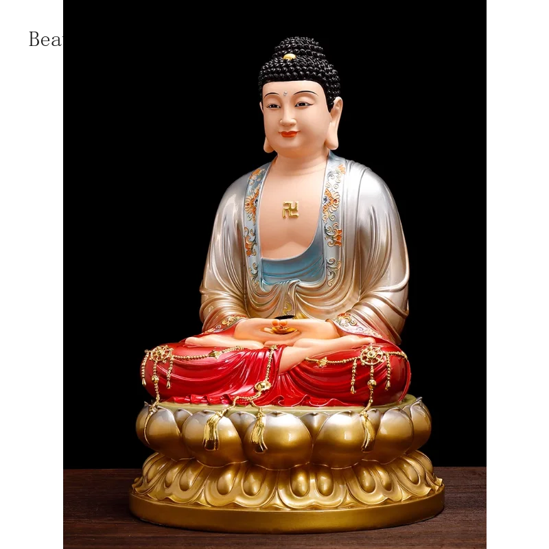1PCS 12 inch resin copper colored Buddha statue Amitabha Buddha Three Treasures Buddha figurine